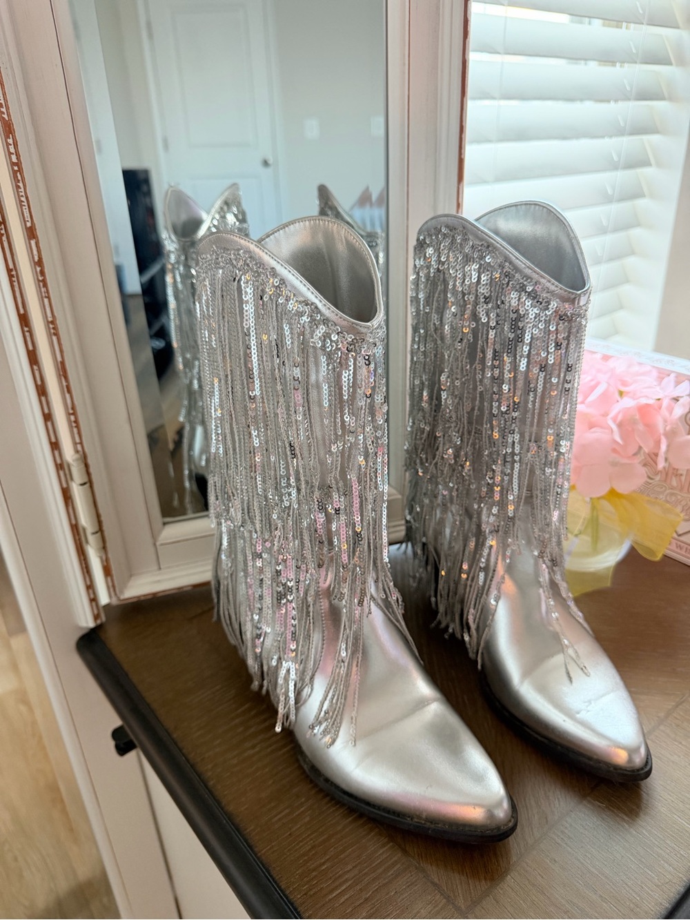 Silver Sequin Fringe Women's Western Boots